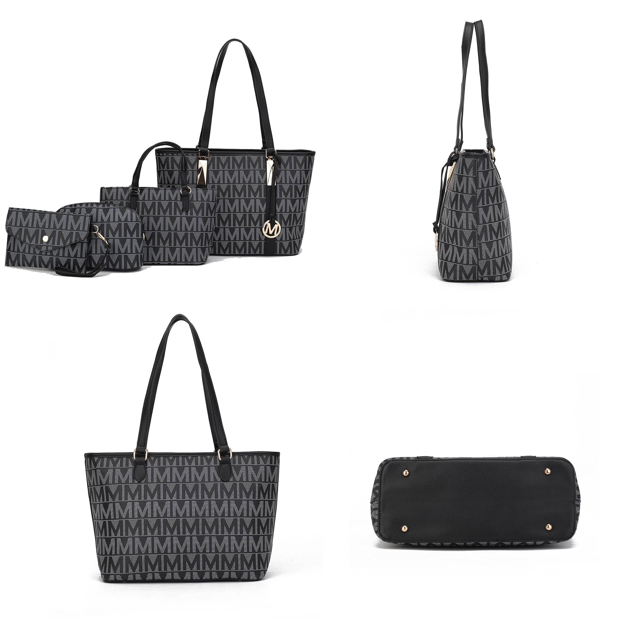by Mia K. Marimar Women'S Tote Bag with Pouch and Wristlet, Signature 4 Piece Set - Chocolate Brown