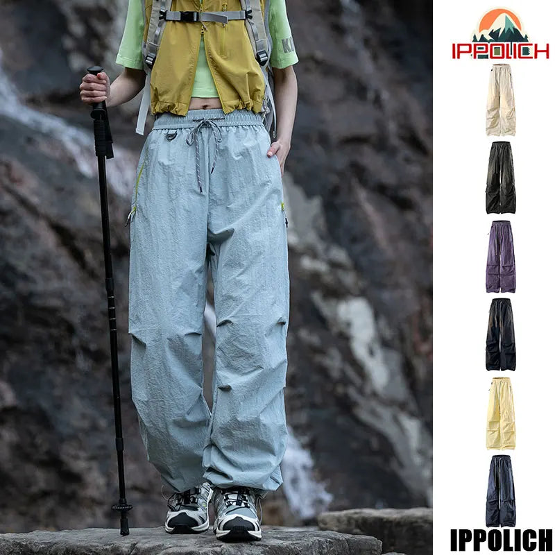 Women Hiking Pant Autumn Outdoor Sports Waterproof Paratrooper Pants Elastic Waist Camping Trousers Solid Cycling Fishing Pants