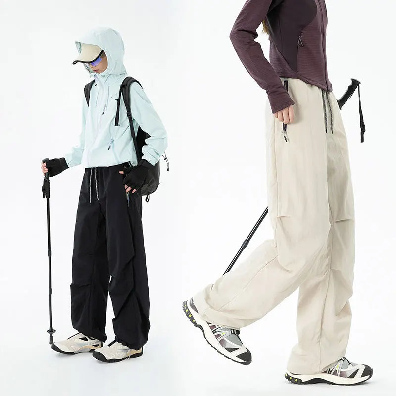 Women Hiking Pant Autumn Outdoor Sports Waterproof Paratrooper Pants Elastic Waist Camping Trousers Solid Cycling Fishing Pants